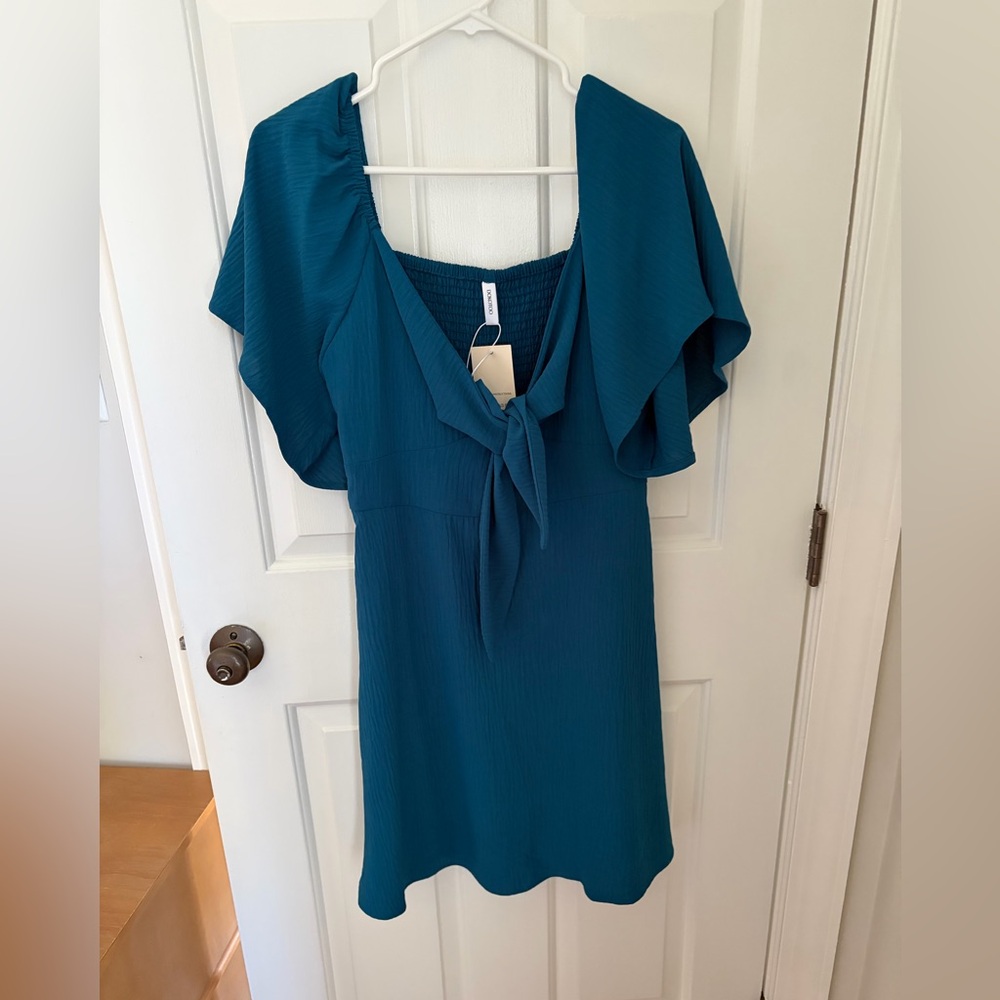 Teal Flutter Sleeve Dress - NWT